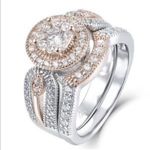 White Gold Rose Gold Diamond Engagement Bridal Wedding Ring Set - Sizes 8 & 9